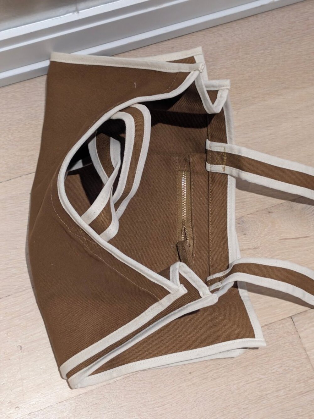 Sézane Brown Canvas Tote Bag Cream Trim New